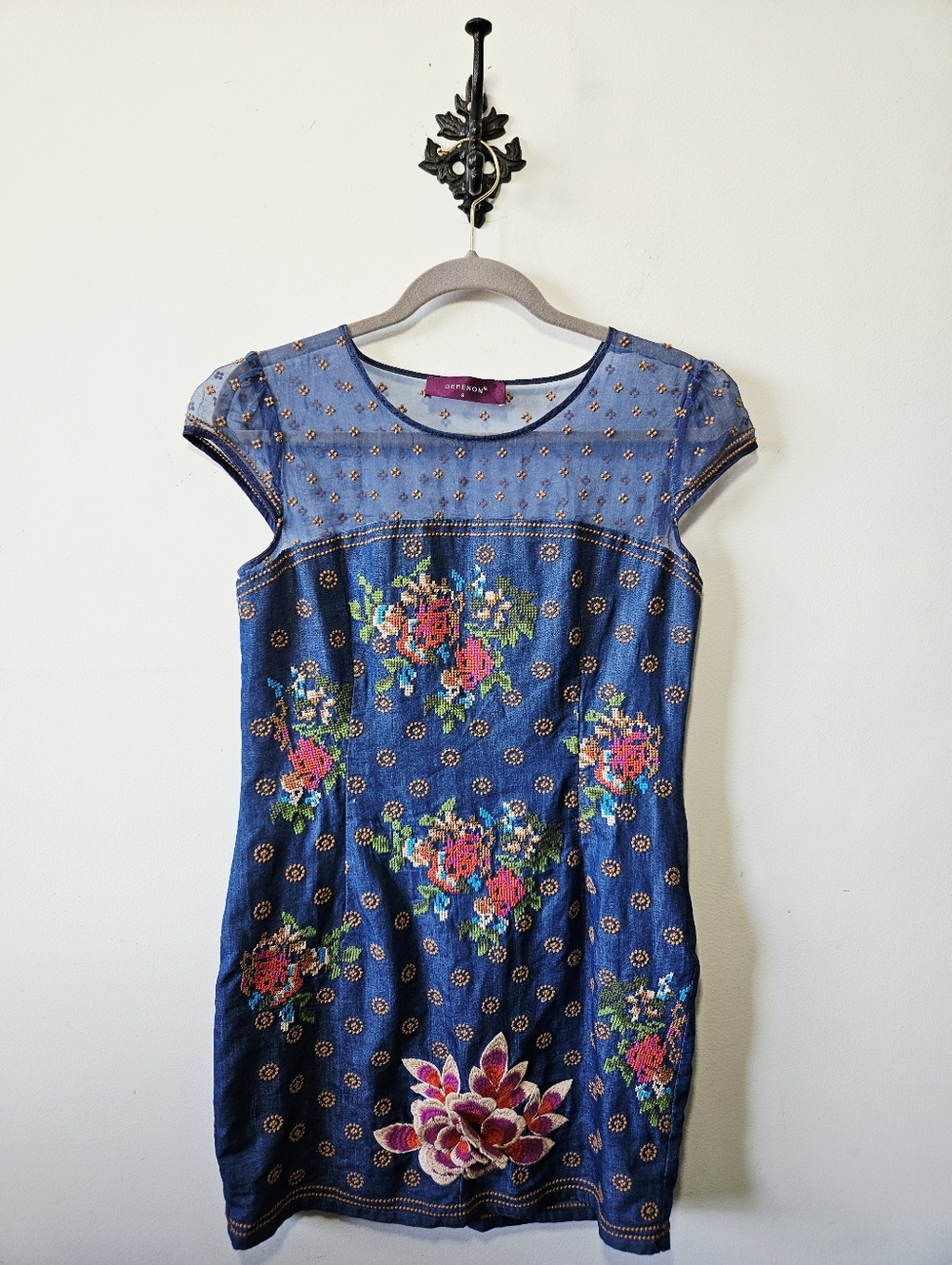 Defenon Floral Dress Size 8 Sheer Top 3D Flower